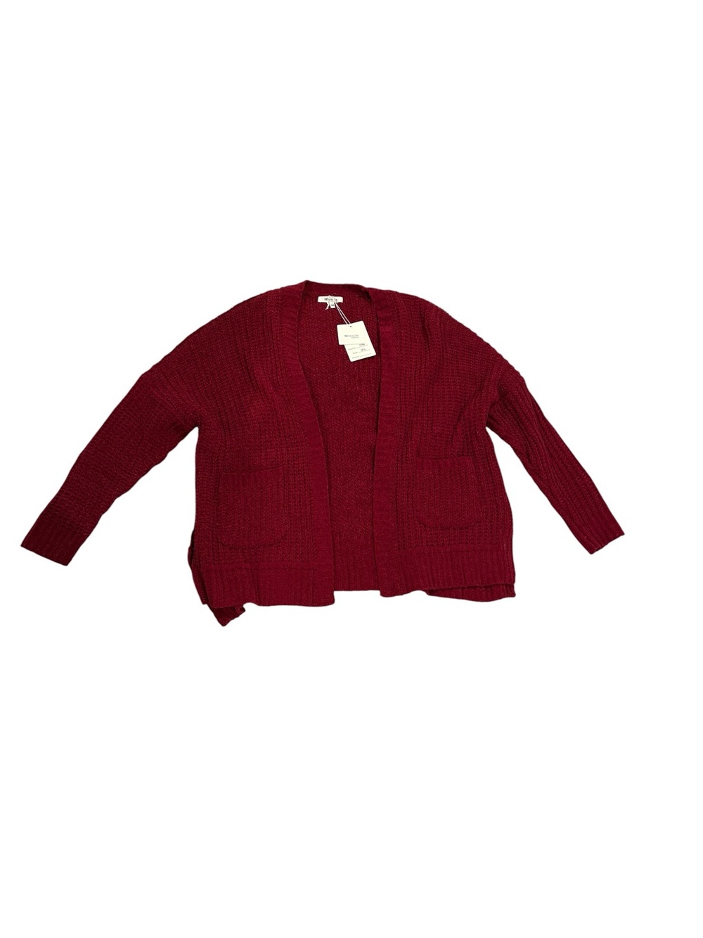 Open-Front Wine Red/Burgundy Knit Cardigan